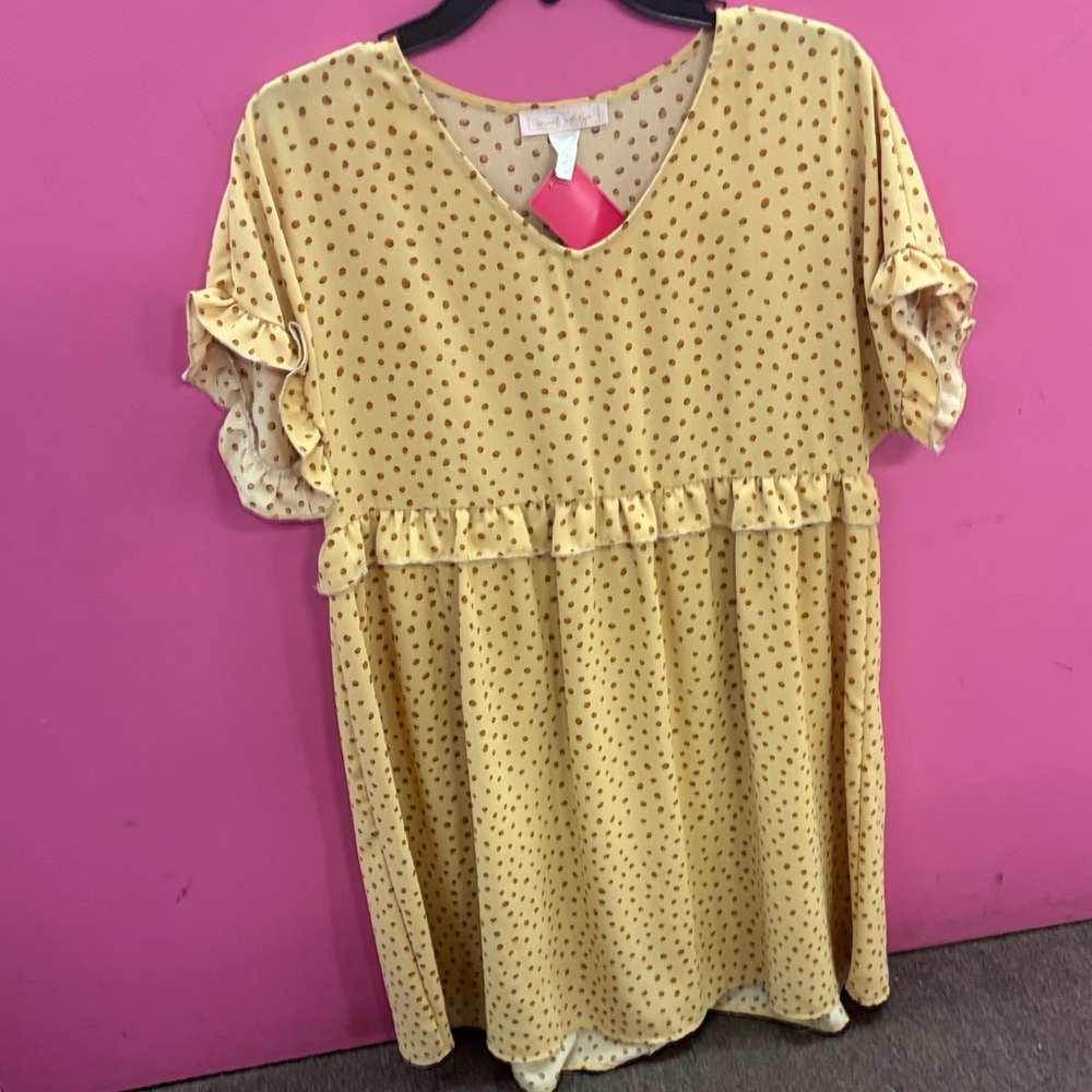 V-Neck Yellow Polka Dot Ruffle Casual Dress